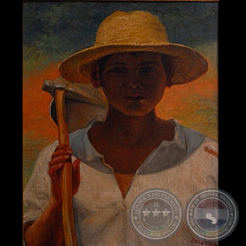 MUCHACHO CON AZADA (Óleo de PABLO ALBORNO)